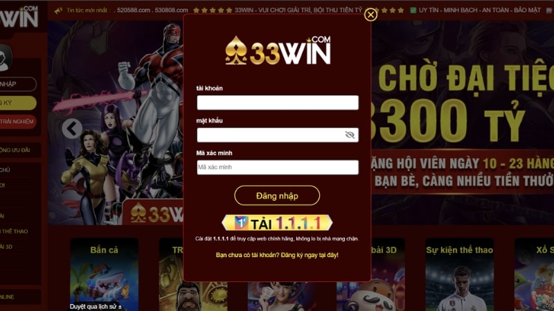 Form đăng nhập tại 3333Win